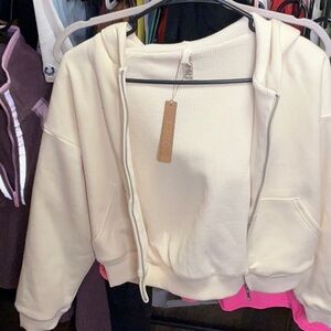 Skims cotton fleece waffle lined zip up nwt
